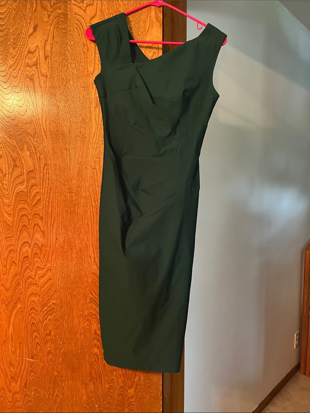 Asymmetrical Forest Green Sheath Dress - Elegant One-Shoulder Midi
